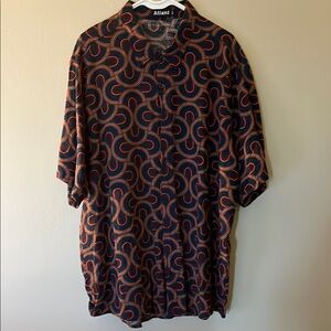 Vibrant Blue and Orange Casual Button Down Shirt